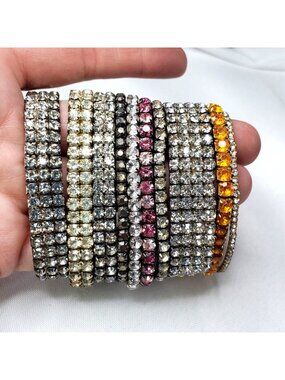 Vintage Crystal Rhinestone Stretch Bracelets Set Of 10 In Multicolor For Women
